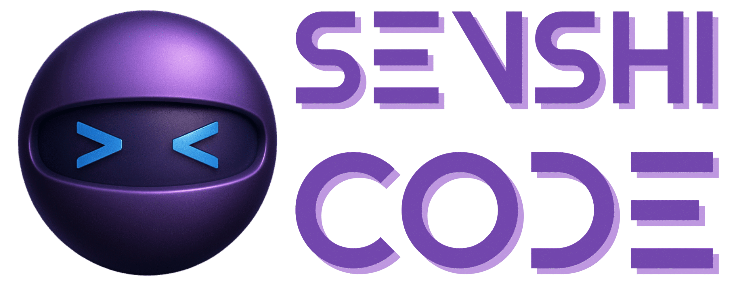 Logo de SenshiCode con ninja púrpura y texto “SenshiCode” en tipografía Incompleeta