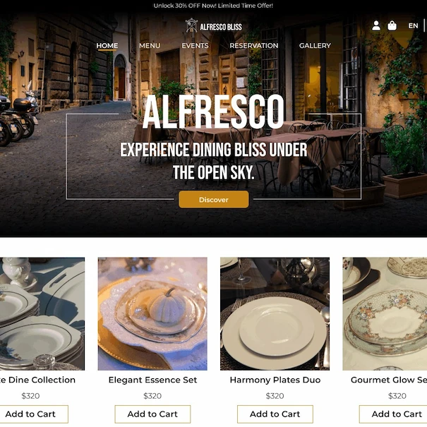 Diseño web para restaurante moderno con sistema de reservas y carta visual.