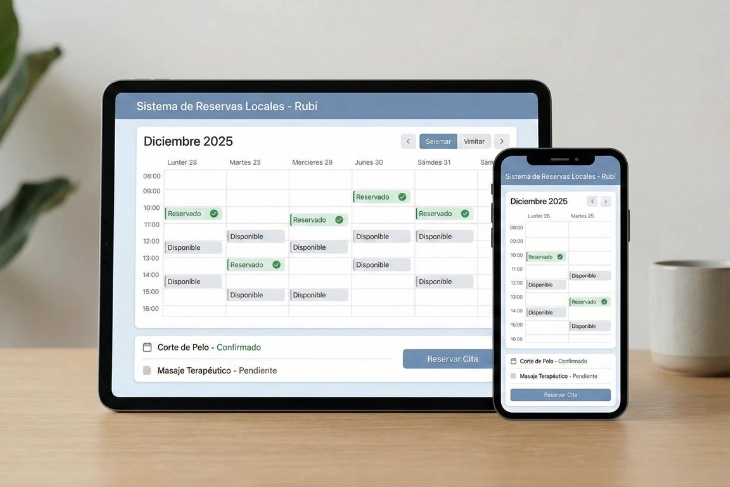 Sistema de reservas online en Rubí accesible desde tablet y móvil con calendario mensual